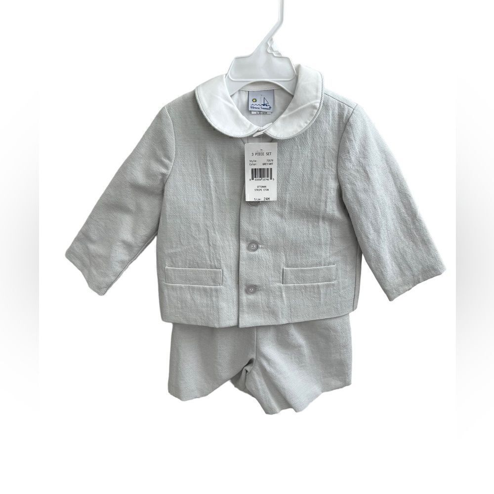 Florence Eiseman 3-piece ottoman stripe grey white suit, 24 months, NWT
